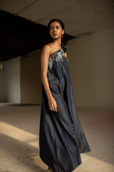 Verve One Shoulder Dress Denim Leaf