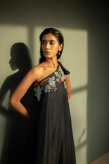 Verve One Shoulder Dress Denim Leaf