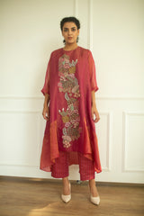 Aurum High Low Kurta Set Flamingo