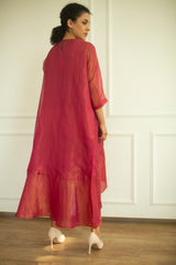 Aurum High Low Kurta Set Flamingo