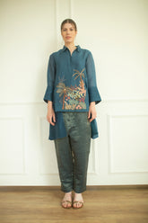 Aurum High Low Tunic Set Steel Blue