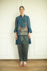 Aurum High Low Tunic Set Steel Blue