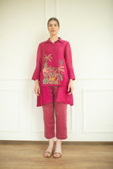 Aurum High Low Kurta Set Redviolet