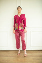 Aurum V-Neck Tunic Set Redviolet