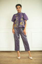 Aurum Ruffled Sleeves Co-Ord Set Plum