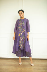 Aurum High Low Kurta Set Plum