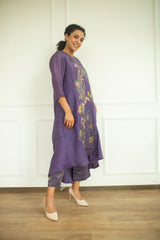 Aurum High Low Kurta Set Plum