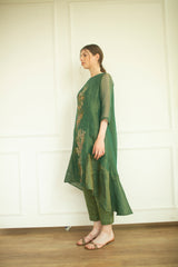 Aurum High Low Kurta Set Plantation Green