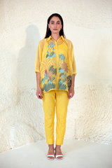 Fern Raglan Sleeve Shirt Set Pastel Yellow Palm Tree