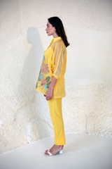 Fern Raglan Sleeve Shirt Set Pastel Yellow Palm Tree