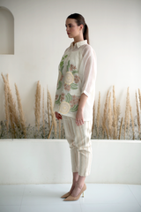 Fern Raglan Sleeve Shirt Set Ivory Crochet