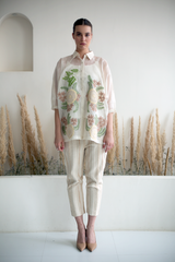 Fern Raglan Sleeve Shirt Set Ivory Crochet