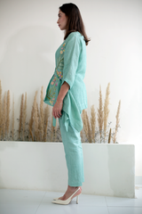 Fern Short Jacket Co-Ord Set Turquoise Blue