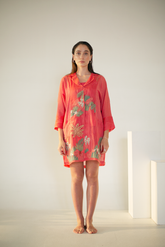 Fern Anti-Fit Dress Coral Red Palm Tree