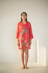 Fern Anti-Fit Dress Coral Red Palm Tree