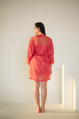 Fern Anti-Fit Dress Coral Red Palm Tree