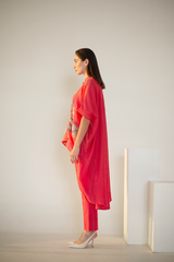 Fern Anti-Fit High-Low Co-Ord Set Coral Red Bridge