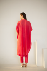 Fern Anti-Fit High-Low Co-Ord Set Coral Red Bridge