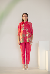 Fern Raglan Sleeve Shirt Set Coral Red Palm Tre