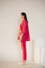 Fern Raglan Sleeve Shirt Set Coral Red Palm Tre