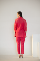 Fern Raglan Sleeve Shirt Set Coral Red Palm Tre