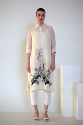 Fern a-Line Kurta Set Ivory Palm Tree