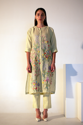 Fern Long Kurta Set Lime Green