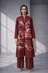 Mizu Maroon Long Jacket Set