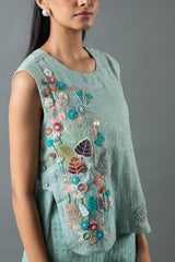 Tresor Crop Co-Ord Set Aqua Blue