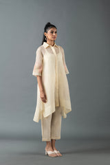 Tresor High Low Kurta Set Light Ivory