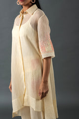 Tresor High Low Kurta Set Light Ivory