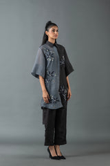 Tresor Kurta Set Slate Grey & Charcoal Black