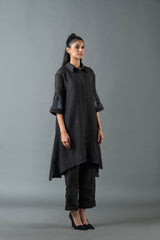 Tresor High Low Kurta Set Charcoal Black