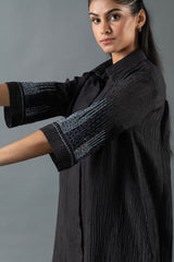 Tresor High Low Kurta Set Charcoal Black