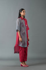 Tresor Kurta Co-Ord Set Slate Grey & Mahroon