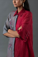 Tresor Kurta Co-Ord Set Slate Grey & Mahroon