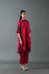 Tresor High Low Kurta Set Mahroon