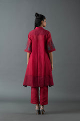 Tresor High Low Kurta Set Mahroon
