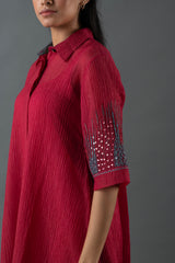 Tresor High Low Kurta Set Mahroon