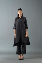 Tresor High Low Kurta Set Charcoal Black