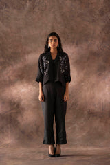 Tresor Crop Co-Ord Set Charcoal Black