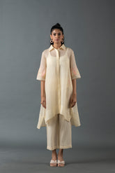 Tresor High Low Kurta Set Light Ivory