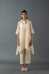 Tresor High Low Kurta Set Light Ivory