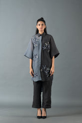 Tresor Kurta Set Slate Grey & Charcoal Black