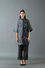 Tresor Kurta Set Slate Grey & Charcoal Black
