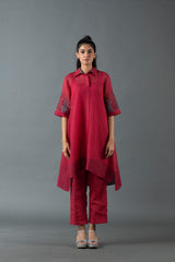 Tresor High Low Kurta Set Mahroon