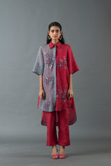 Tresor Kurta Co-Ord Set Slate Grey & Mahroon