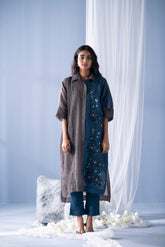 Tresor Anti-Fit Kurta Set Slate Grey & Midnight Blue