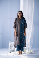 Tresor Anti-Fit Kurta Set Slate Grey & Midnight Blue