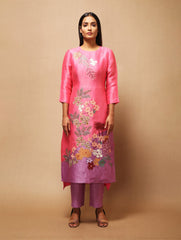 Floris Ombre Kurta Set with Dupatta Pink Purple